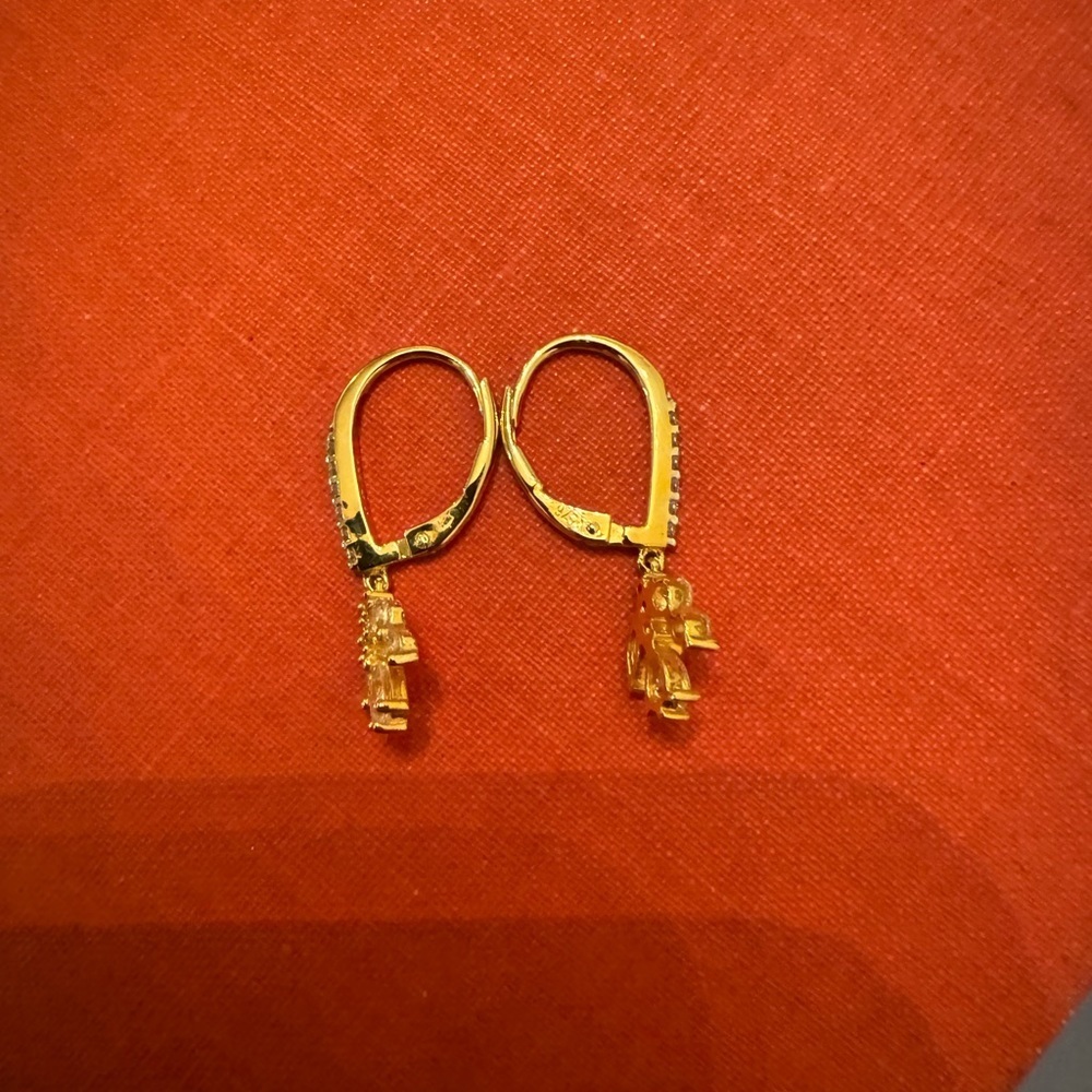 Vintage Inspired Gold-Plated Sterling Silver 925 Huggie CZ Dainty Earrings - Picture 5 of 8